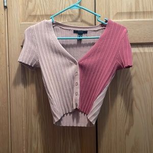 Ribbed color block button up tee